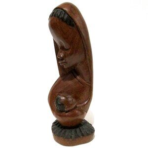 Vintage Carved Wood Mother And Child Figure Primitive African Tribal Style 9"
